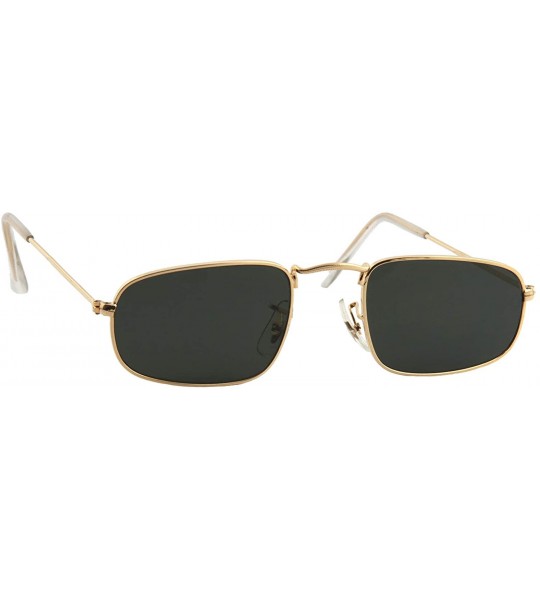 Sport Unisex Sunglasses Small Rectangular Metal Durable Frame Tinted Black - Gold Metal Frame/ Black Lens - CJ18LSTE25X $18.12