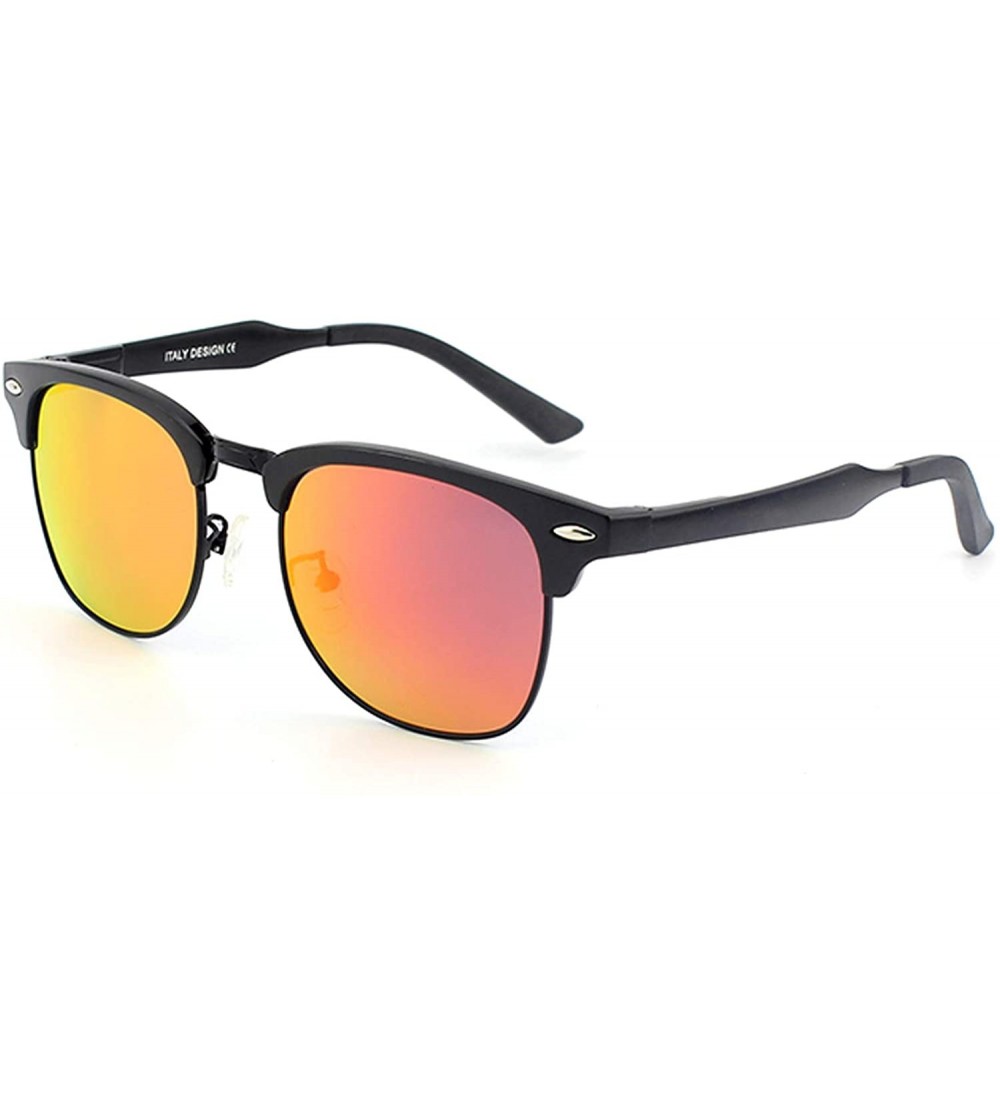 Rimless Classic Polarized Semi Rimless Al-Mg Metal Alloy Sunglasses for Men Women - Black Frame/Red Lens-mirrored - C818N0CTU...