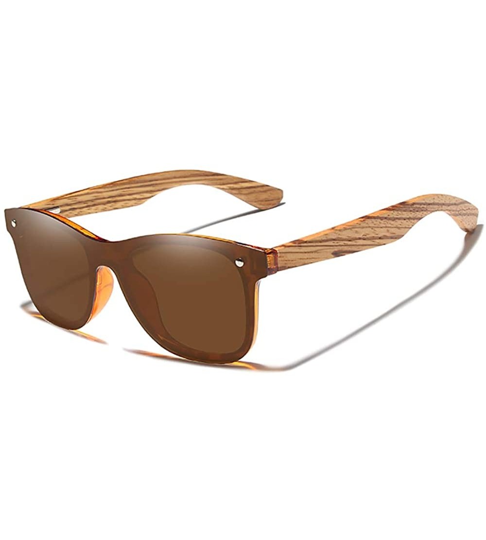 Rectangular Genuine adjustable polarized sunglasses handmade square men fashion Full Lens Zebra Wood - Brown - CR18ZXULMTY $5...