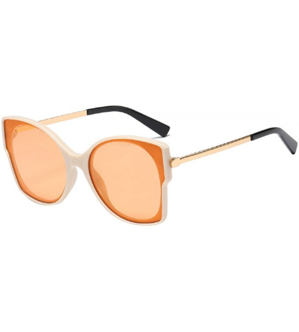 Cat Eye Women's Vintage Cat Eye Resin Full-Frame Ocean Piece Lens Sunglasses - White Champagne - CR18W39ERSE $45.96