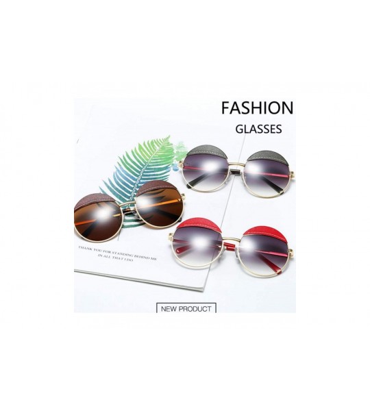 Oversized Oversized Round Metal Sunglasses for Women Leather Stylish Sun Glasses Circle Lens UV400 Protection S6000 - CF19656...