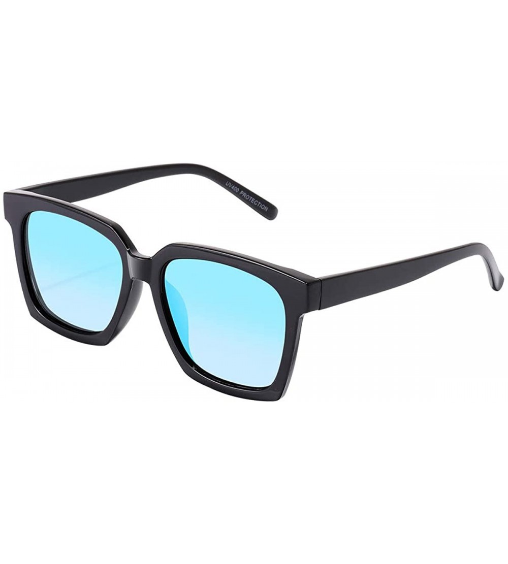 Square Vintage Square Sunglasses for Women - Mens Fashion Black Glasses-UV400 Protective Eyewear PZ1683 - Ocean Blue - C818TK...