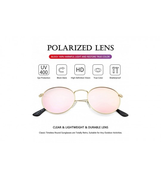 Square Polarized Sunglasses for Men Women Vintage Round Metal Sun Glasses 100% UV400 Protection - Gold/Pink Mirror - CU18S3GL...