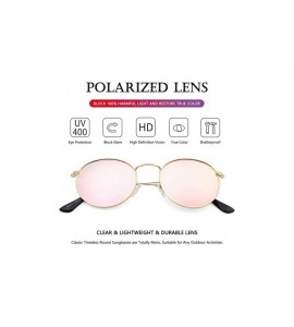 Square Polarized Sunglasses for Men Women Vintage Round Metal Sun Glasses 100% UV400 Protection - Gold/Pink Mirror - CU18S3GL...