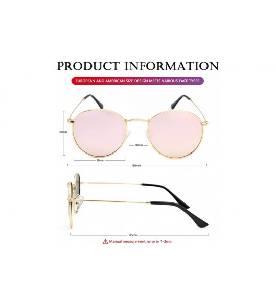 Square Polarized Sunglasses for Men Women Vintage Round Metal Sun Glasses 100% UV400 Protection - Gold/Pink Mirror - CU18S3GL...