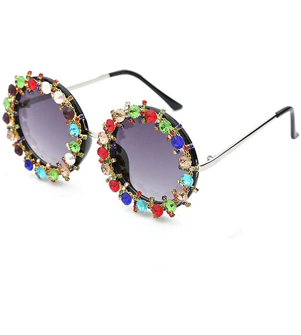 Round 2019 New Fashion Sunglasses Color Frame Round Rhinestone Sunglasses for Women Retro Black Party Eyewear - CO18WOSHDZW $...