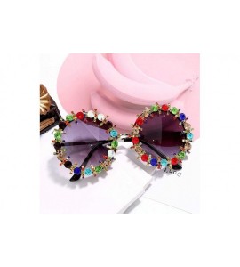 Round 2019 New Fashion Sunglasses Color Frame Round Rhinestone Sunglasses for Women Retro Black Party Eyewear - CO18WOSHDZW $...