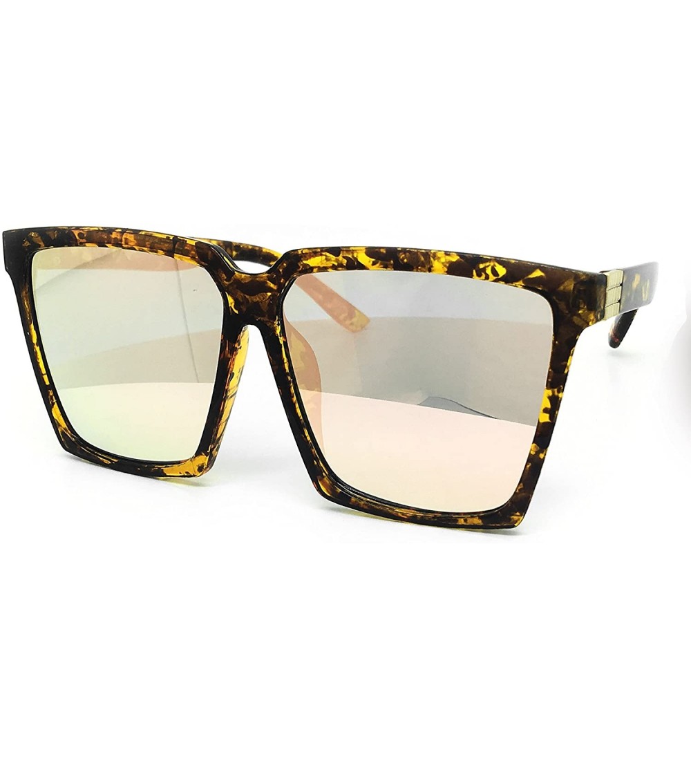 Square 7240-1 Premium Oversized XXL Square Flat Mirrored Sunglasses - Rose Gold - CR18OT82Z48 $26.12