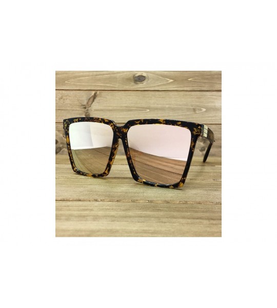 Square 7240-1 Premium Oversized XXL Square Flat Mirrored Sunglasses - Rose Gold - CR18OT82Z48 $26.12