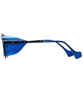 Shield Vintage Punk Sunglasses Men Women Windproof Shield Visor 2020 Fashion Double Beam Metal Round Sunglasses - Blue - CL19...