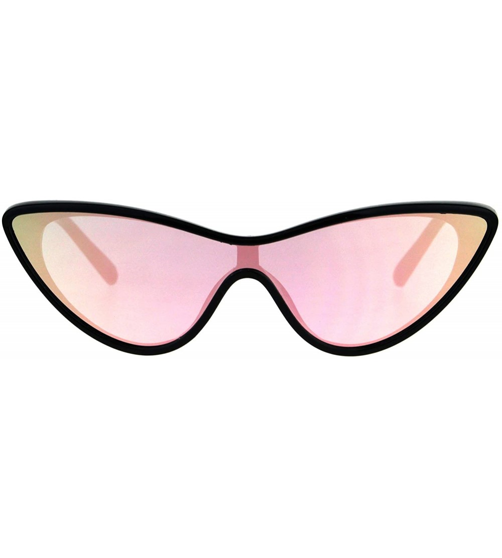 Shield Womens Cateye Sunglasses Futuristic Shield Fashion Mirrored Mono Lens UV 400 - Black (Pink Mirror) - CU18C553LIO $20.22