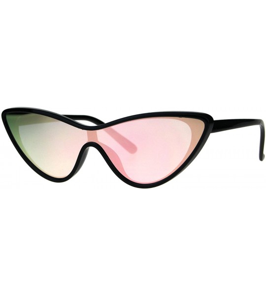 Shield Womens Cateye Sunglasses Futuristic Shield Fashion Mirrored Mono Lens UV 400 - Black (Pink Mirror) - CU18C553LIO $20.22