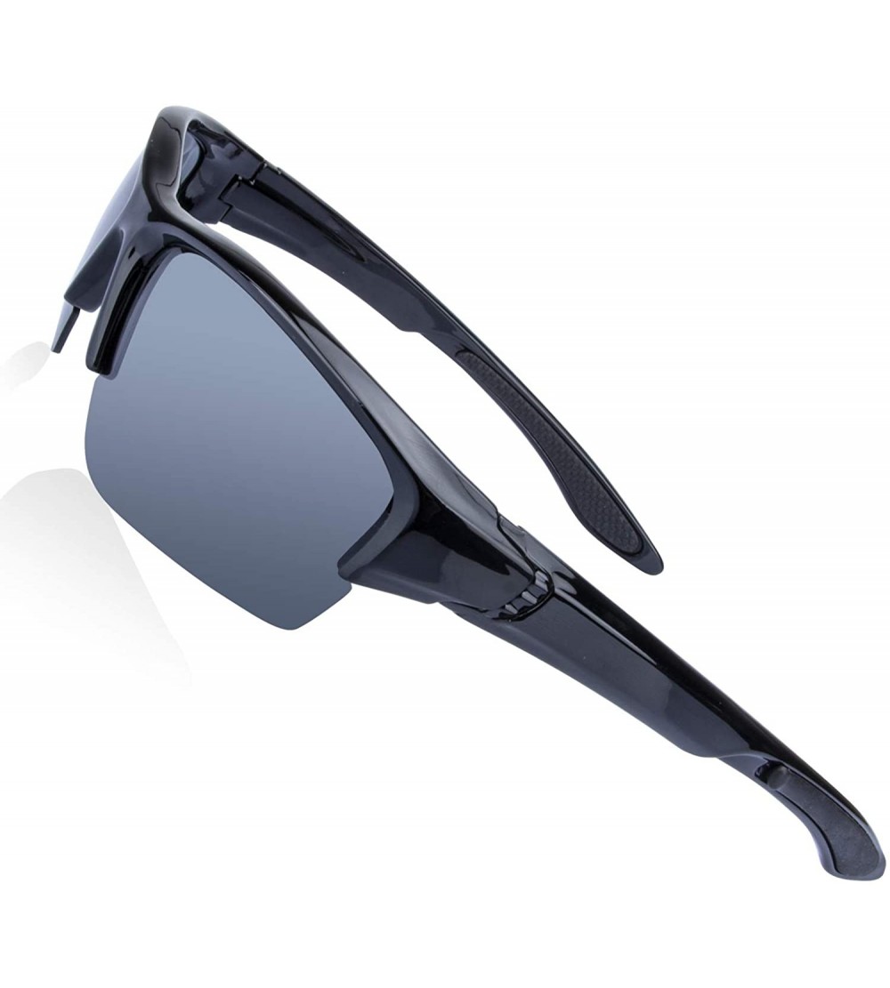 Sport Men's Polarized Sunglasses Semi Rimless Sports Wrap Glasses for Driving Fishing Cycling - Polished Black - CW18NAU8UGL ...