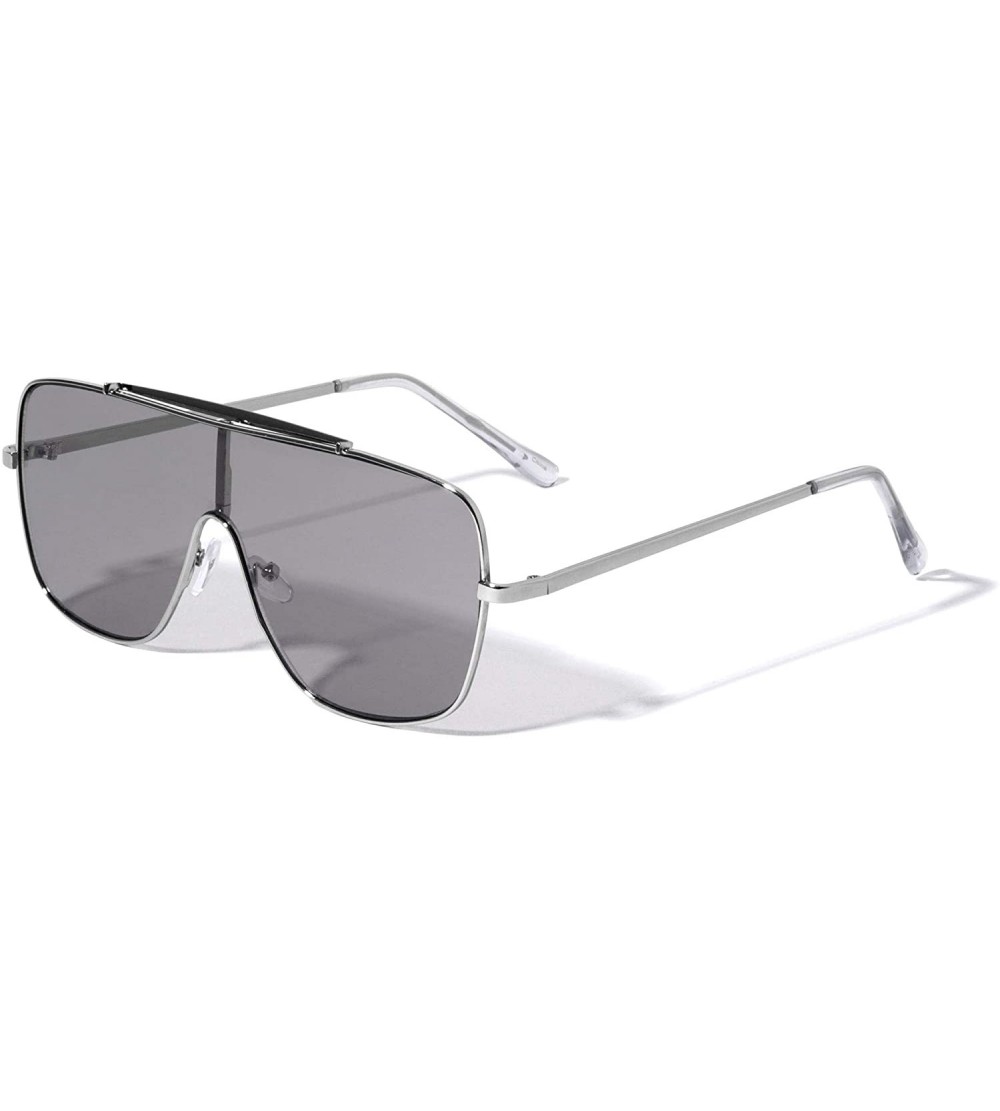 Aviator Flat Top Round Square Shield One Piece Aviator Sunglasses - Silver - CH196KW6ZAZ $26.33