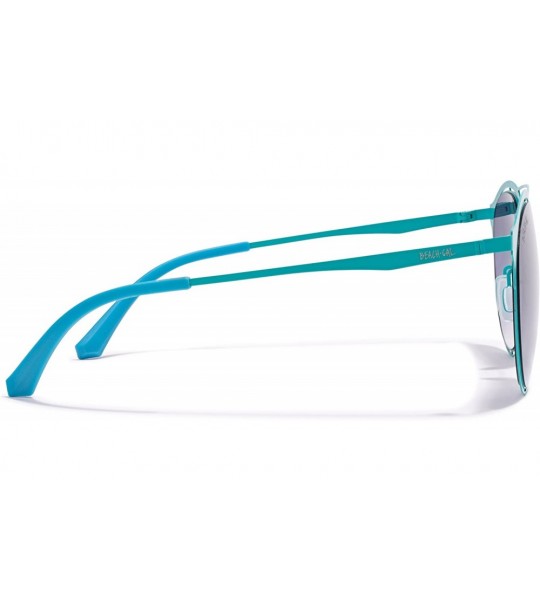 Shield Women's Sunglasses - Stylish Designer Round Frames - Lightweight - Comfy - Blue Curacao - CN18E6K2QQQ $95.40