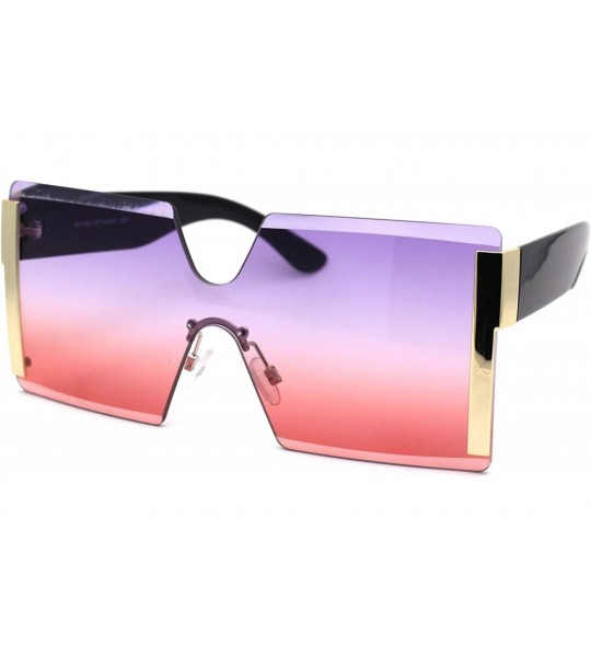 Shield Womens Squared Rectangle Shield Mod Chic Fashion Sunglasses - Gold Blue Purple Red - CZ19733KI29 $24.03