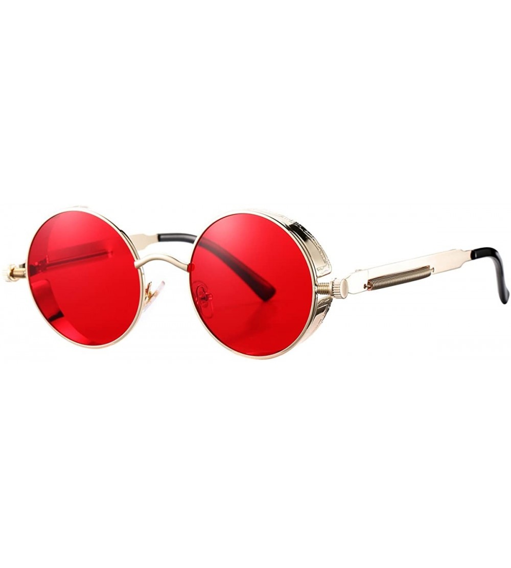 Round John Lennon Round Steampunk Sunglasses for Women Men Retro Metal Frame - Gold Frame/T Red Lens - C8189COD7HG $26.44