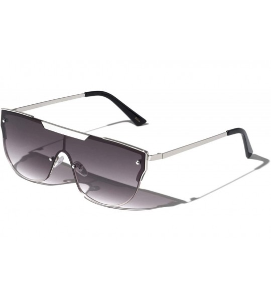 Shield One Piece Flat Top Pin Round Shield Sunglasses - Smoke Silver - C11972K7WEU $26.82