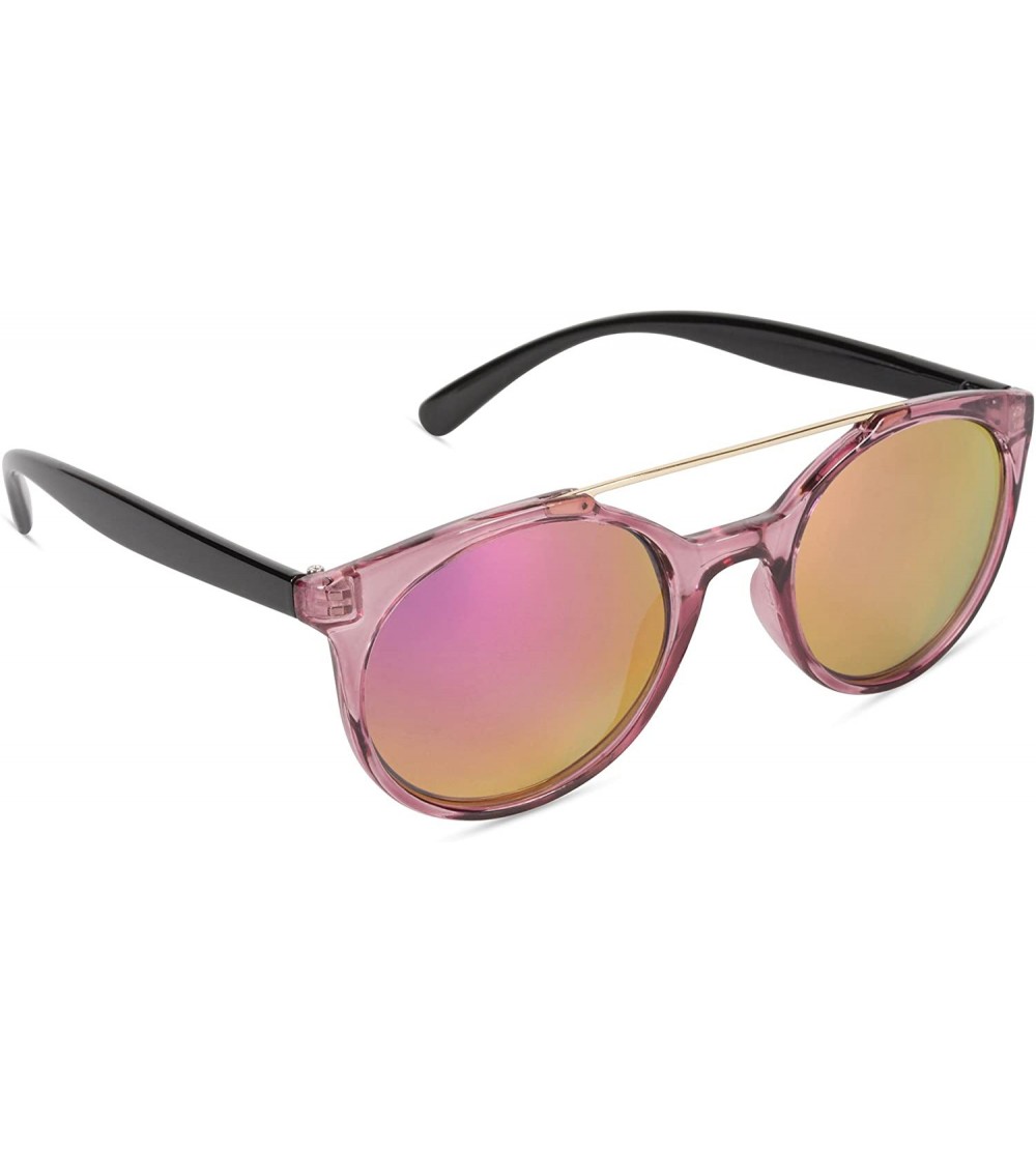 Square Classic Oversized Sunglasses Round - Crystal Purple Frame/Red Revo Lens - CU18CZZI33U $29.41