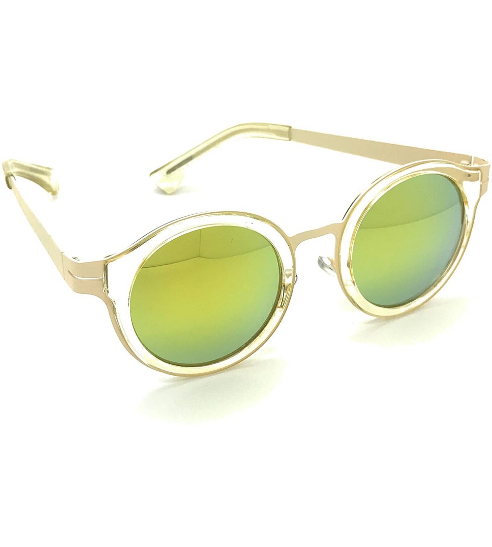 Round Retro Fashion P3 Frame Round Horn Rimmed Color Lens Sunglasses - Gold - C017YXHMZOA $18.24