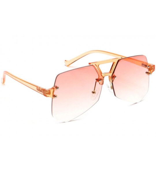 Rimless Rimless Geometric Sunglasses Color Flat Lens Keyhole Bridge Aviator - Coral - CX18EYIXYDC $21.40