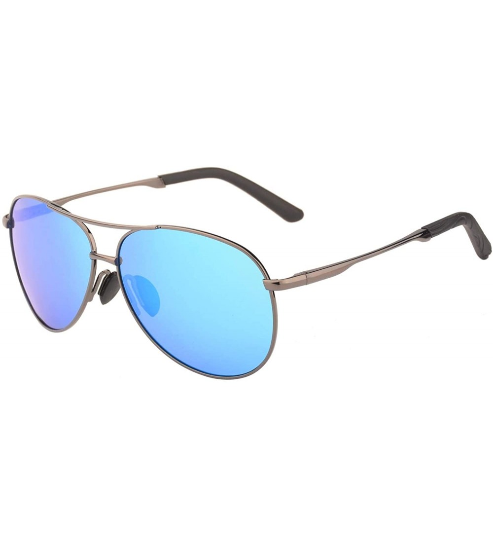 Square Premium Military Style Classic Aviator Polarized Sunglasses- 100% UV Protection - Gun Frame Blue Lens - CQ18E7N8UDE $2...