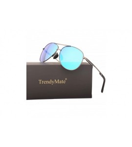 Square Premium Military Style Classic Aviator Polarized Sunglasses- 100% UV Protection - Gun Frame Blue Lens - CQ18E7N8UDE $2...