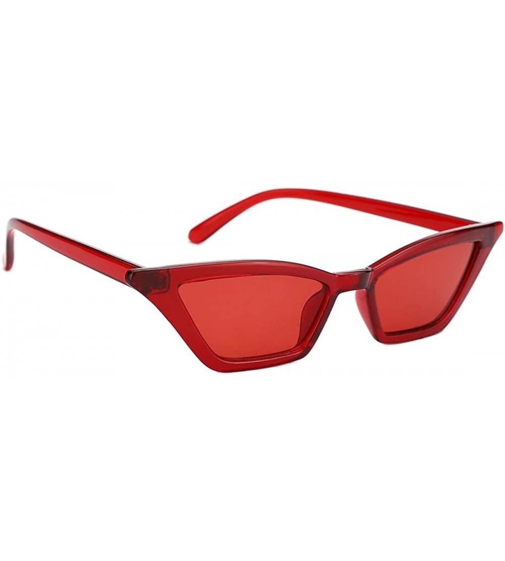Round Retro Cateye Sunglasses for Women UV Protection Fashion Clout Goggles - D-red - CR18E22O75A $24.80