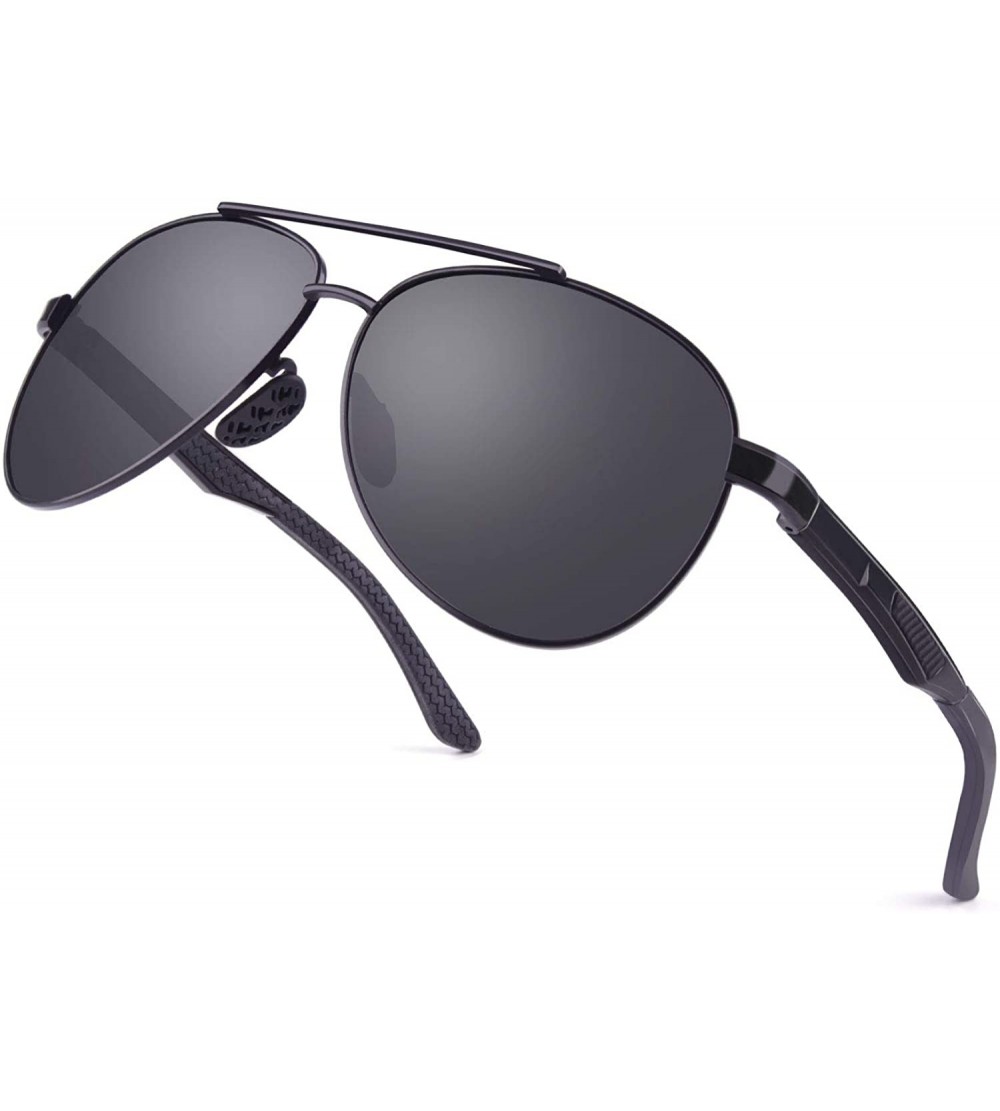 Sport Pilot Polarized Sunglasses for Men Lightweight Al-Mg Sports UV400 S704 - Matte Black Frame/Gray Lens - C118XQ3O27U $30.47