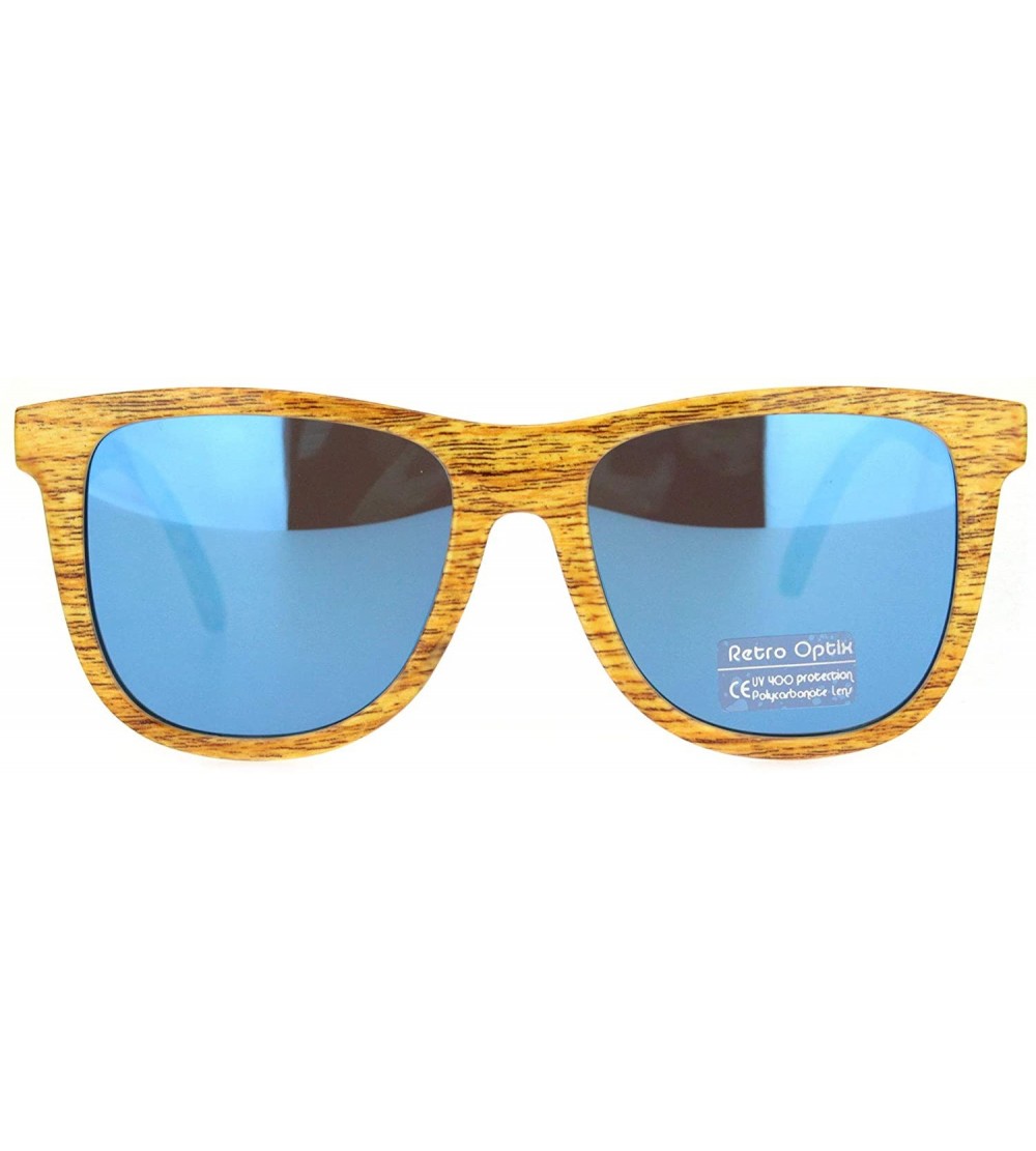 Oversized Mens Wood Grain Oversize Horn Rim Color Mirror Sunglasses - Light Wood Blue Mirror - CC18O3K6TAM $18.59