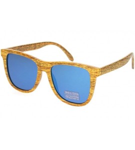 Oversized Mens Wood Grain Oversize Horn Rim Color Mirror Sunglasses - Light Wood Blue Mirror - CC18O3K6TAM $18.59