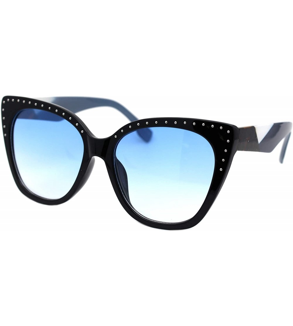 Butterfly Square Cateye Sunglasses Womens Butterfly Shape Studded Top Shades UV 400 - Black Navy (Blue) - CO1963SMRIY $24.05