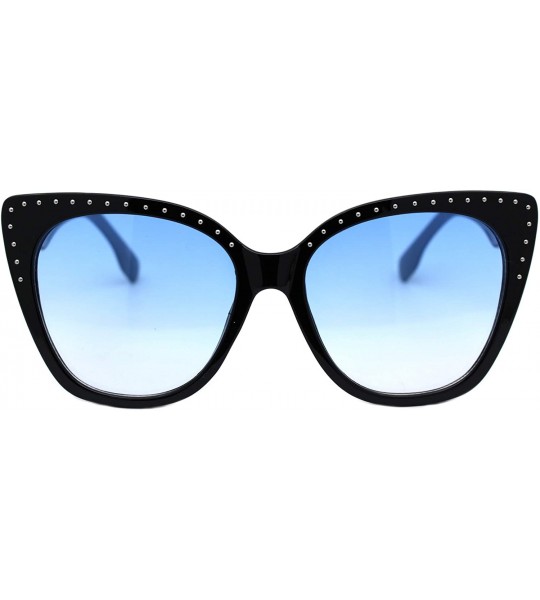 Butterfly Square Cateye Sunglasses Womens Butterfly Shape Studded Top Shades UV 400 - Black Navy (Blue) - CO1963SMRIY $24.05