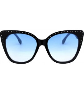 Butterfly Square Cateye Sunglasses Womens Butterfly Shape Studded Top Shades UV 400 - Black Navy (Blue) - CO1963SMRIY $24.05