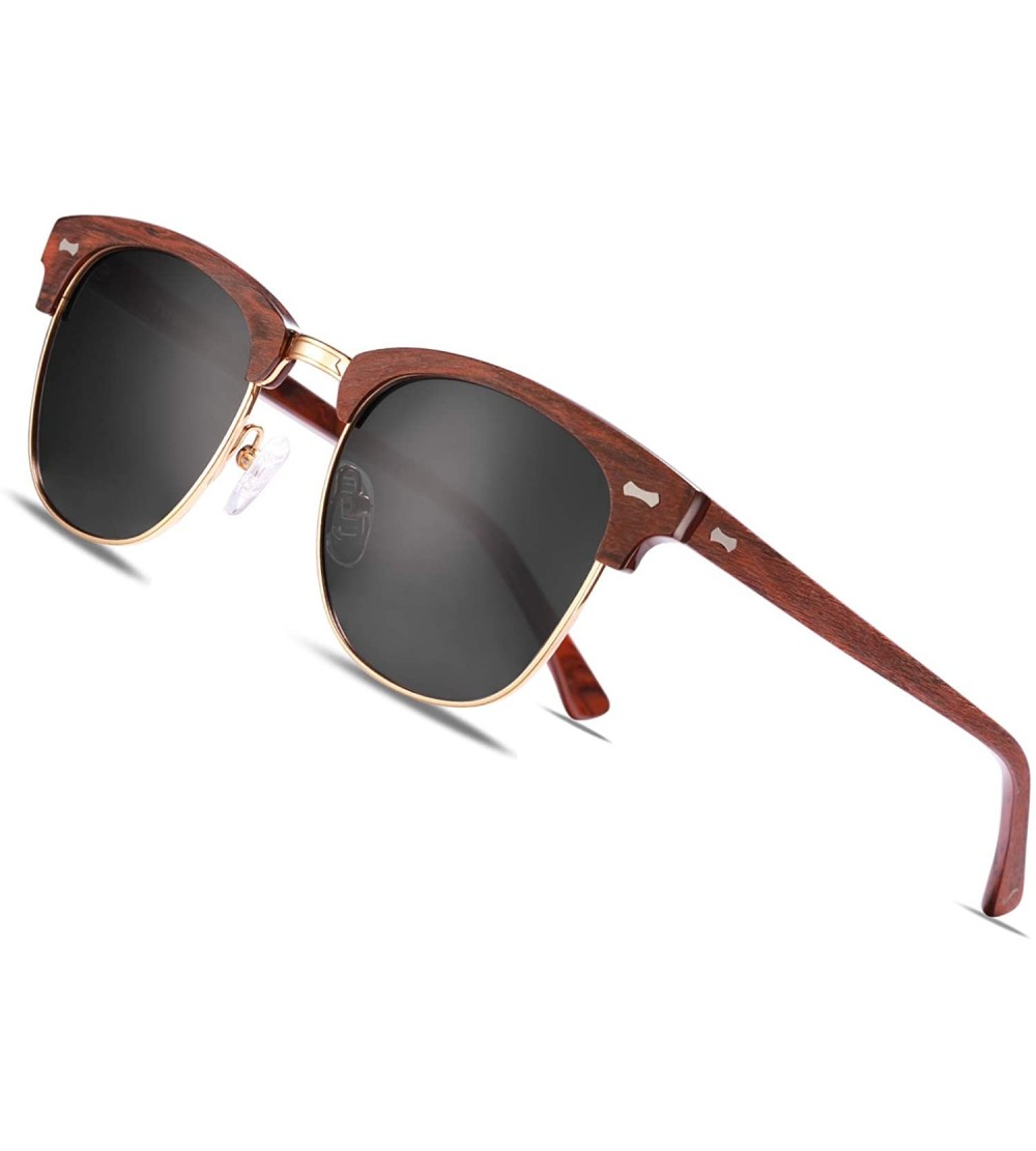 Semi-rimless Vintage Polarized Sunglasses Protection - Red Frame/ Grey Lens - CX18AZMTR30 $38.08