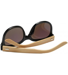 Square Wooden Bamboo Temples Round Vintage Oversized Sunglasses UV400 64mm - Black/Green - CH12EMXXOFZ $26.28