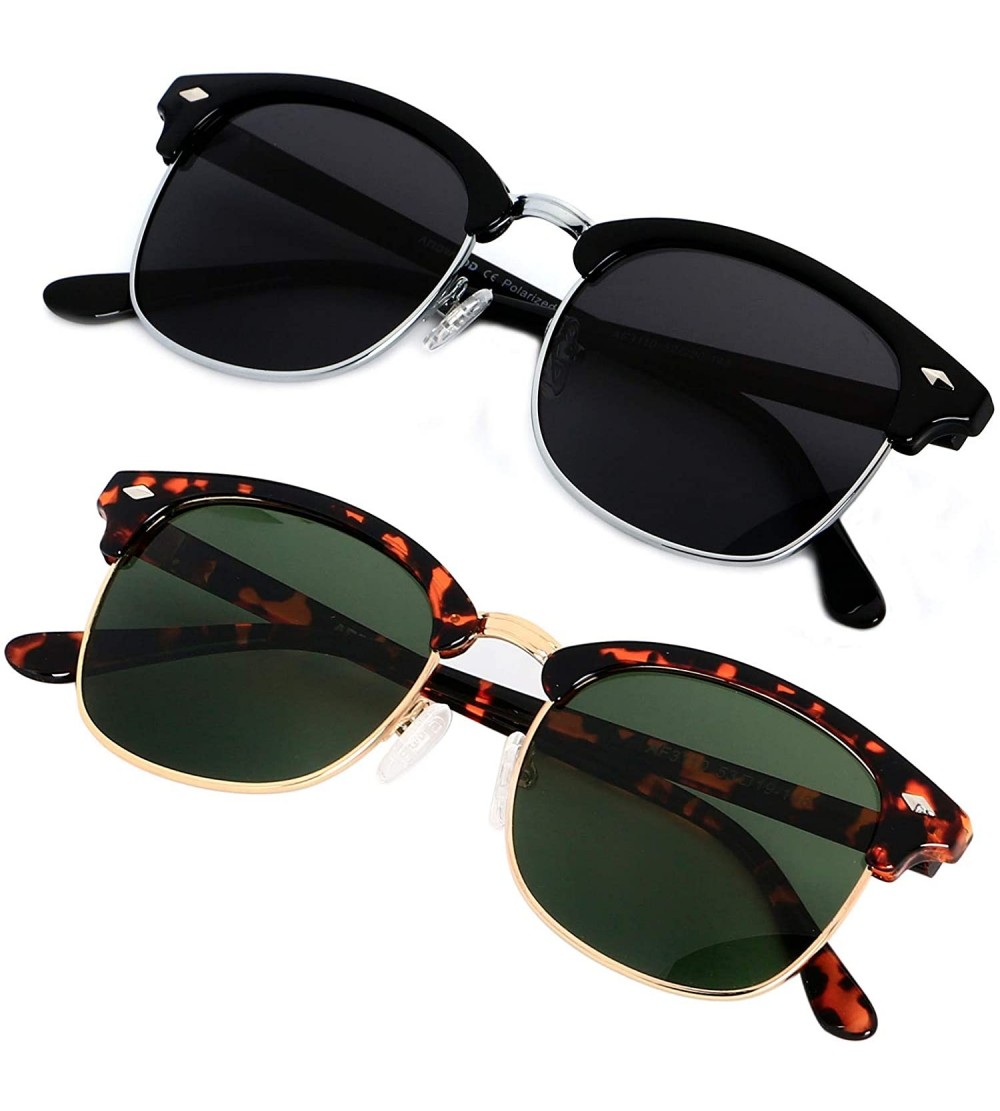 Wayfarer Polarized Sunglasses for Men Women Classic Half Frame Semi Rimless Polarized Uv Protection - 2 Pack Black&g15 - CM18...