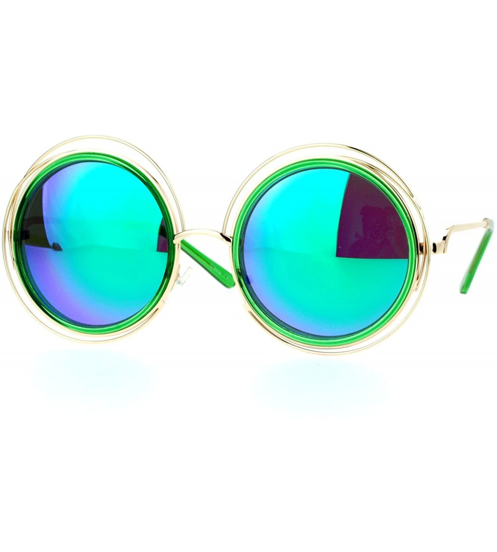 Round Womens Designer Fashion Sunglasses Round Circle Gold Wire Frame Mirror Lens - Gold Green (Green Mirror) - CO188I733O9 $...