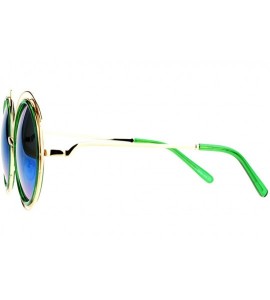 Round Womens Designer Fashion Sunglasses Round Circle Gold Wire Frame Mirror Lens - Gold Green (Green Mirror) - CO188I733O9 $...