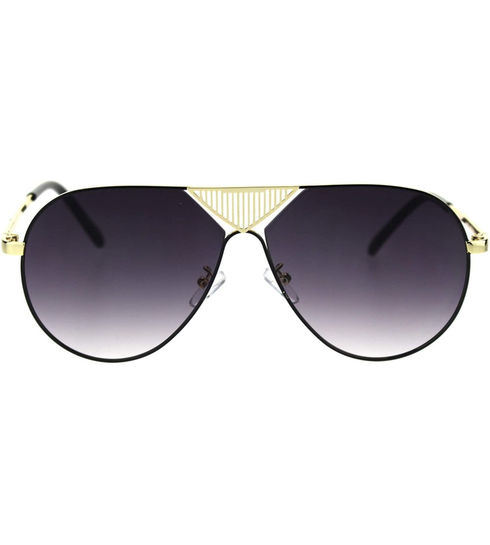 Square Mens Flat Top Luxury Rich Baller Metal Rim Racer Sunglasses - Gold Black Smoke - CV18T43YHH0 $26.55