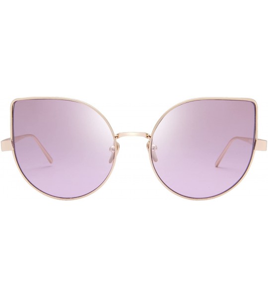 Cat Eye Cat Eye Mirrored Flat Lenses Light Metal Frame Women Sunglasses 5273 - Gold Frame Purple Lenses - CO17Z73ZLNG $29.29