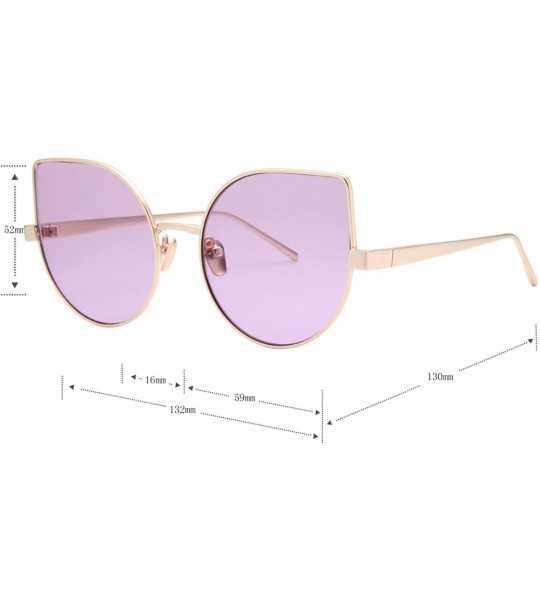 Cat Eye Cat Eye Mirrored Flat Lenses Light Metal Frame Women Sunglasses 5273 - Gold Frame Purple Lenses - CO17Z73ZLNG $29.29