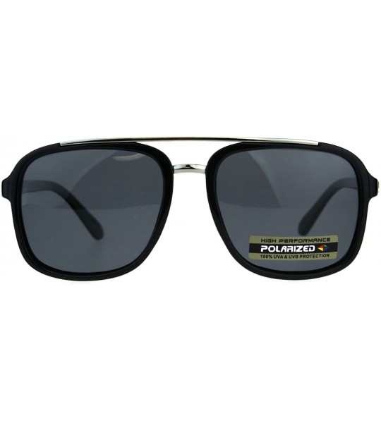 Rectangular Polarized Antiglare Mens Rectangular Plastic Racer Pilots Sunglasses - Black Silver Black - CA18C5349MS $22.36