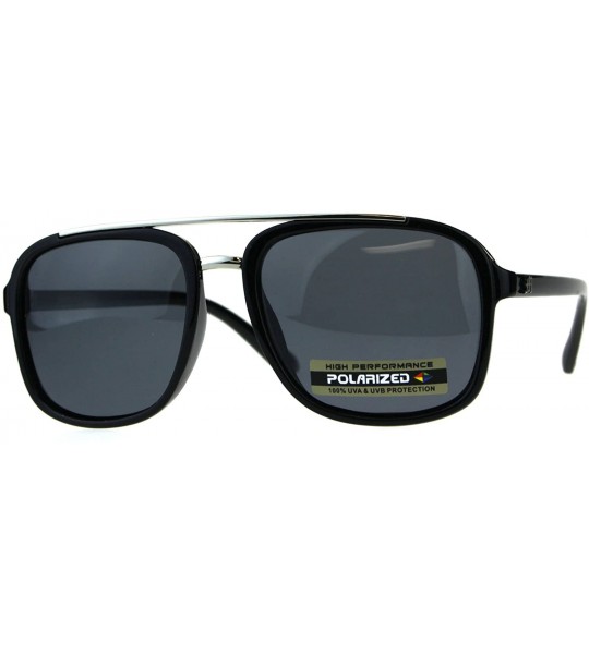 Rectangular Polarized Antiglare Mens Rectangular Plastic Racer Pilots Sunglasses - Black Silver Black - CA18C5349MS $22.36