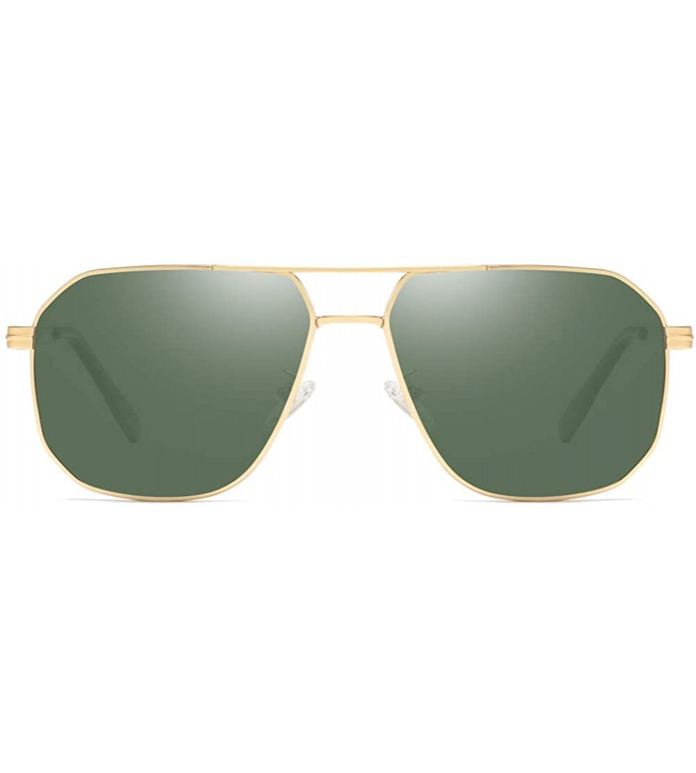 Rectangular Square Frame Polarized Sunglasses for Men Women Driving UV400 Protection - Gold Green - C218O4WWXZH $22.40