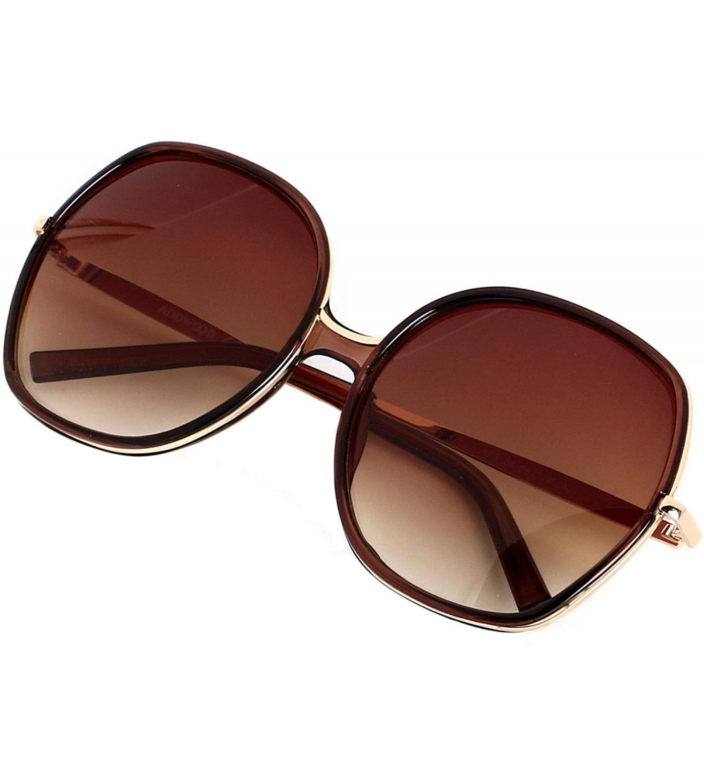 Oversized Oversized Sunglasses Big Large Women Square Wide Black Brown Retro Trendy Pink - Tea - C818QICWRIS $24.68