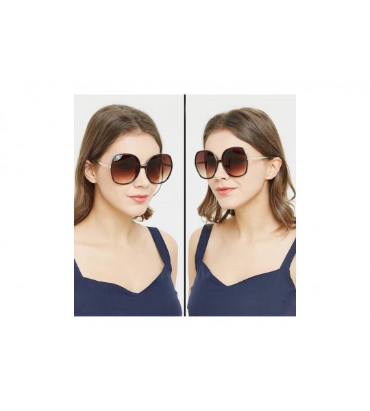 Oversized Oversized Sunglasses Big Large Women Square Wide Black Brown Retro Trendy Pink - Tea - C818QICWRIS $24.68