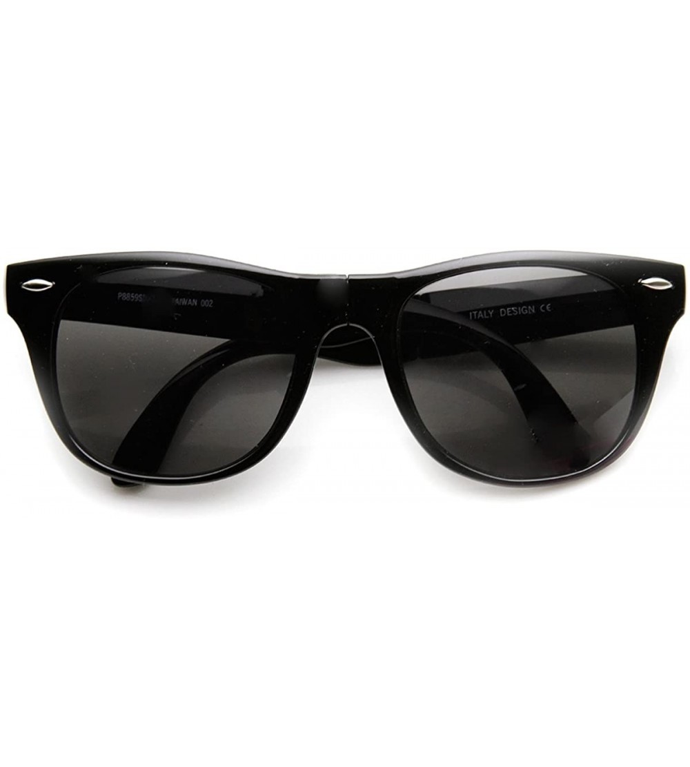 Wayfarer Neon Bright Colorful Compact Folding Pocket Horn Rimmed Sunglasses 54mm - Black Smoke - C911O5E3OWF $19.31