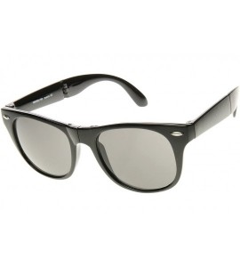 Wayfarer Neon Bright Colorful Compact Folding Pocket Horn Rimmed Sunglasses 54mm - Black Smoke - C911O5E3OWF $19.31