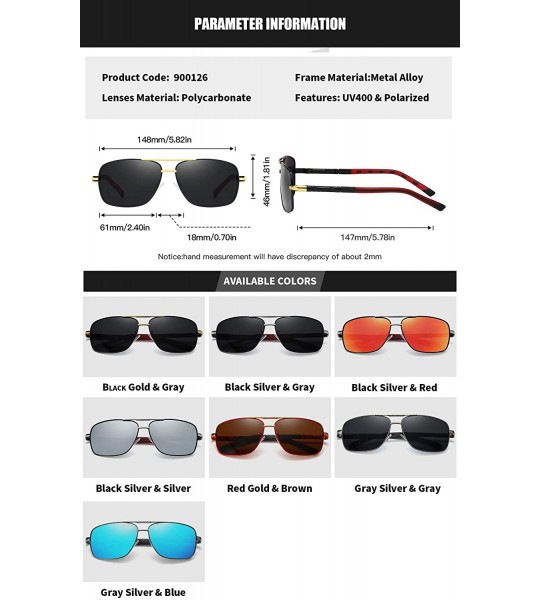 Rectangular Polarized Sunglasses for Men Classic Oval Lens Alloy Frame for Driving Fishing Golf UV400 Protection - Black Gold...